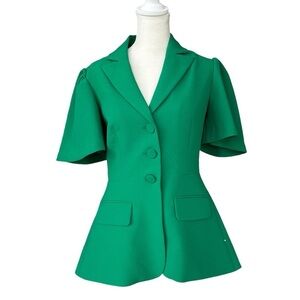 NEW‎ PEARL by Lela Rose Emerald Stretch Crepe Short Sleeve Blazer Jacket Size 2